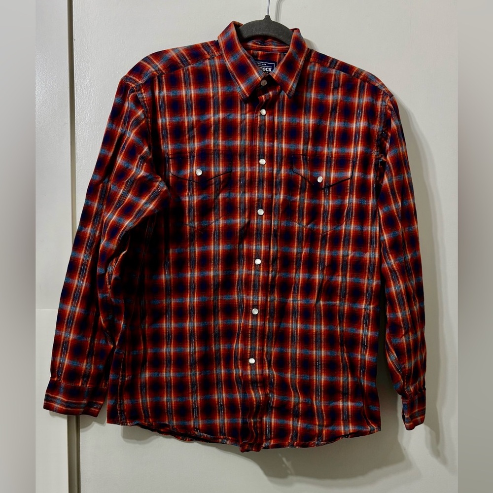 Panhandle Slim Red and Blue Plaid Snap-Front Casual Shirt